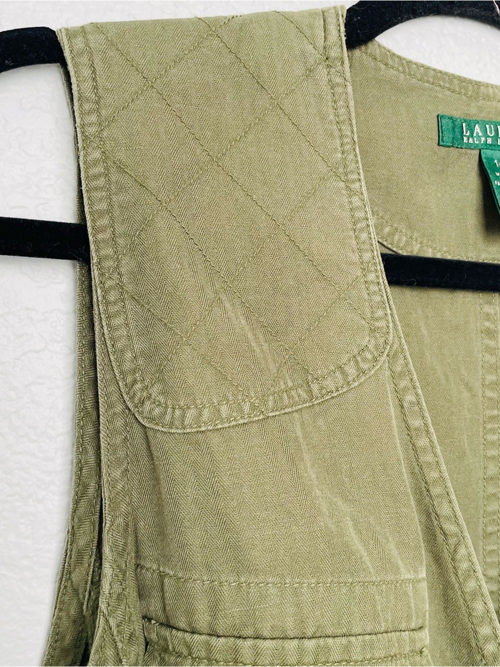 Lauren Ralph Lauren Green Button Down Linen Cotton Sleeveless Midi Dress | 14 - Picture 2 of 11